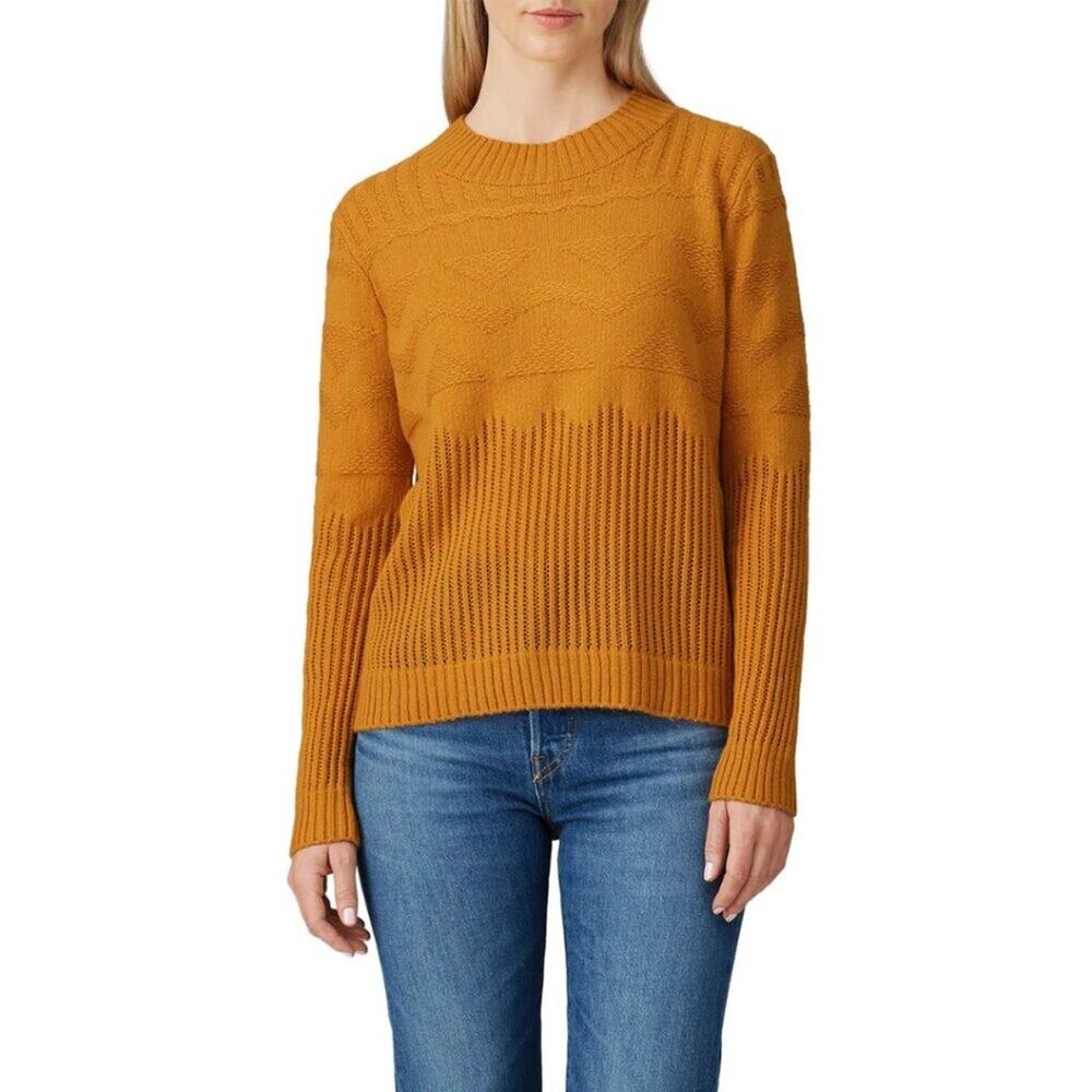 One Grey Day Textured Knit Sweater Mustard Yellow Size Small